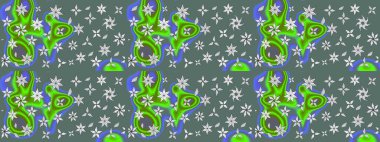 Raster illüstrasyonundaki çiçek desenli çizim. Düz Çiçek Elementleri Tasarımı. Süslü kumaş deseni. Renkli Bahar Teması çizim şablonu.