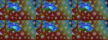 Küçük çiçekli basit bir çiçek çizimi. Raster illüstrasyonu. Moda baskısı, albüm, ambalaj kağıdı ve duvar kağıdı için zarif dekoratif süslemeler. Yeşil renkte şirin çiçekler..