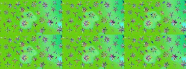Küçük çiçekteki sevimli çiçek deseni. Raster illüstrasyonu. Yeşil renkte çiçekler.