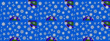 Sevimli çiçek raster deseni. Mavi renkli çiçekler. Renkli Bahar Teması eskiz kalıbı. Düz Çiçek Elementleri Tasarımı.