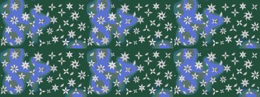 Suluboya çiçekli çiçek deseni. Raster illüstrasyonu. Yeşil renkli Asyalı tekstil.