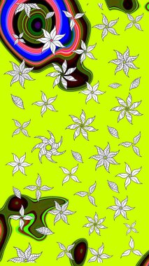 1950-1960 motifleri. Çiçekli ipek eşarp. Yeşil yeşile. Retro tekstil tasarım koleksiyonu. El çizimi çiçek elementleri ile soyut çizim raster deseni.