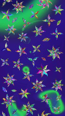 Çiçekli karalama şeklinde Raster çiçek deseni. Yumuşak, bahar çiçekli arka plan. Mavi renkte çiçekler.