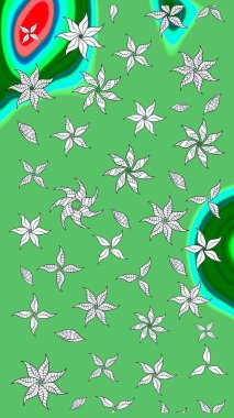 Raster. Yeşil renkte güzel çiçekler, suluboya desenli eskiz deseni, duvar kağıdı, kart veya kumaş için fayanslı..