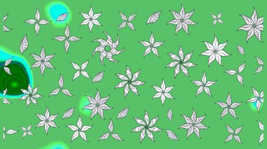 Düz Çiçek Elementleri Tasarımı. Raster illüstrasyonu. Renkli Bahar Teması eskiz kalıbı. Yeşil renkte zarif çiçekler ve suluboya..