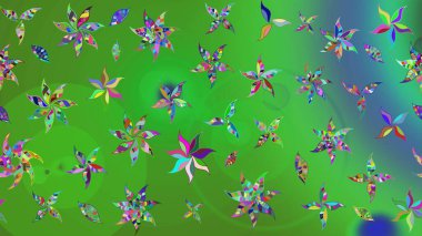 Düz Çiçek Elementleri Tasarımı. Renkli Bahar Teması eskiz kalıbı. Yeşil renkli çiçekler. Raster illüstrasyonunda çiçek deseni çizimi.