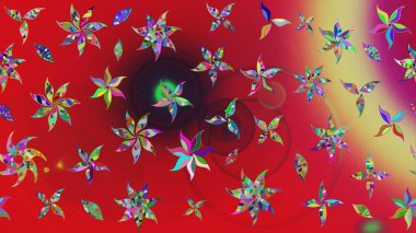 Kırmızı renkler. El çizimi, soyut ve süslü elementler. Yaz çiçekleri teması. Klasik çiçekler. Suluboya resim taklit Raster illüstrasyonu.