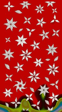 El çizimi. Raster illüstrasyonu. Çiçekler, dallar, bitkiler ve çiçekler. Güzel kumaş deseni.