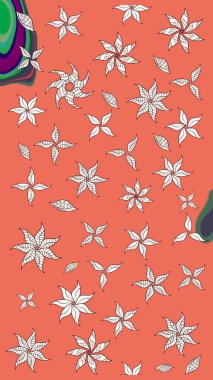 Süslü kumaş deseni. Düz Çiçek Elementleri Tasarımı. Raster illüstrasyonundaki çiçek desenli çizim. Renkli Bahar Teması çizim şablonu.