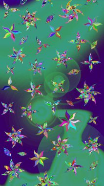 Raster illüstrasyonu. Çiçek arkaplan. Renkli çizim kalıbı. Çiçek duvar kâğıdı. Mavi renkte şirin tekstil.