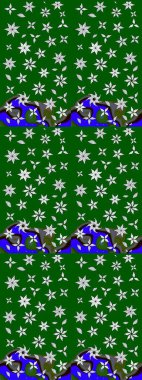 Düz Çiçek Elementleri Tasarımı. Renkli Bahar Teması eskiz kalıbı. Yeşil renkli çiçekler. Raster illüstrasyonunda çiçek deseni çizimi.