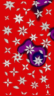 Asya tekstil tarzında. Renkli Bahar Teması eskiz kalıbı. Çiçek desenli çizim. Raster illüstrasyonu. Düz Çiçek Elementleri Tasarımı. Güzel kumaş deseni.