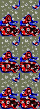 Düz Çiçek Elementleri Tasarım Raster illüstrasyonu. Renkli Bahar Teması eskiz kalıbı. Çiçek desenli eskiz. Yeşil renkte çiçekler.