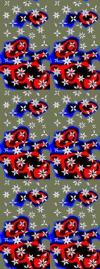 Çiçek ve yapraklı karalama şeklinde Raster çiçek deseni. Yumuşak, yeşil renkli bahar çiçekleri. Raster illüstrasyonu.