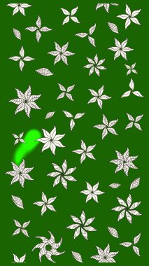 Patlayan çiçekler soyut olarak yerleştirilmiş. Raster illüstrasyonu. Raster deseni. Yumuşak, yeşil renkte bahar çiçekleri.