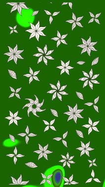 Yeşil renkli çiçekler. Raster illüstrasyonu. Çiçek desenli çizim. Asya tekstil tarzında. Raster illüstrasyonu.