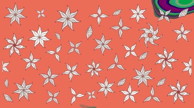 Tekstil tasarımı için turuncu renkli geleneksel halk çiçekleri buketi. Üzerinde gelincikler ve vadi zambakları olan renkli çiçek desenli nakış..