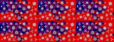 Raster düz çiçek çizim deseni. Hediye ambalaj kağıdı, tebrik kartları, posterler ve pankart tasarımı. Kırmızı renkte çiçekler.