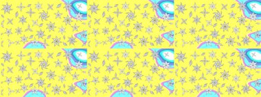 Renkli Bahar Teması eskiz kalıbı. Sarı renkli çiçekler. Düz Çiçek Elementleri Tasarımı. Raster illüstrasyonunda çiçek deseni çizimi.