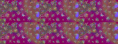 Raster resim. Elle çizilmiş. Güzel kumaş deseni. Doodle çiçekler ve dalları, otlar ve çiçekler.