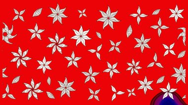 Kırmızı renkte çiçekler. Raster illüstrasyonu. Çiçek desenli çizim. Raster illüstrasyonu. Asya tekstil tarzında.