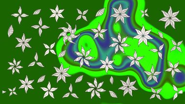 Yeşil renkli etnik çiçeklerle süslenmiş zarif bir eskiz şekli. Raster Çiçek İllüstrasyon Şirin Tekstil.