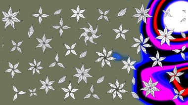 Raster illüstrasyonundaki çiçek desenli çizim. Yeşil renkte çiçekler.