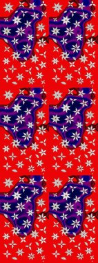 Üzerinde gelincikler ve vadi zambakları olan renkli çiçek desenli nakış deseni. Tekstil tasarımı için kırmızı renkte geleneksel Raster çiçek buketi.