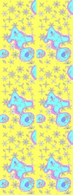 Küçük renkli çiçekler. Robot resim. Çiçekli yaz çiçekleri. Küçük çiçekte güzel bir desen. Motley illüstrasyonu. Moda baskıları için zarif bir şablon.