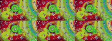 Sevimli çiçek raster deseni. Yeşil renkli çiçekler. Sketch Colour Spring Theme eskiz kalıbı. Düz Çiçek Elementleri Tasarımı.