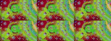 Çiçek desenli çizim. Raster illüstrasyonu. Asya tekstil tarzında. Yeşil renkli çiçekler. Renkli Bahar Teması eskiz kalıbı. Düz Çiçek Elementleri Tasarımı.