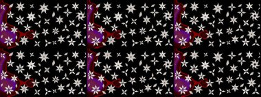 Parlak renkli çiçekli ve siyah yapraklı harika bir çiçek deseni. Moda baskıları için zarif bir şablon. Modern çiçek arkaplanı. Halk stili.