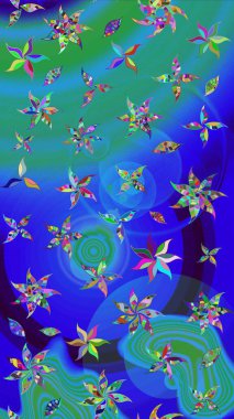 Raster illüstrasyonundaki çiçek desenli çizim. Suluboya tarzında mavi renkte çiçekler.