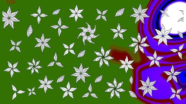 Renkli Bahar Teması eskiz kalıbı. Raster illüstrasyonundaki çiçek desenli çizim. Düz Çiçek Elementleri Tasarımı. Yeşil renkte çiçekler.