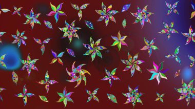 Modern çiçek arkaplanı. Moda baskıları için zarif bir şablon. Parlak renkli çiçekli ve kırmızı yapraklı harika bir çiçek deseni. Halk stili.