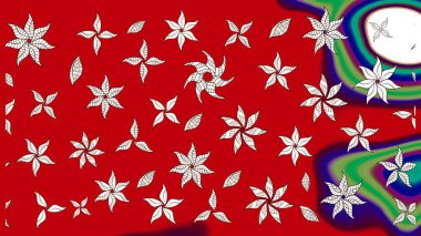 Raster Floral Illustration, Asyalı tekstil. Kırmızı renkli etnik çiçeklerle zarif bir eskiz şekli..