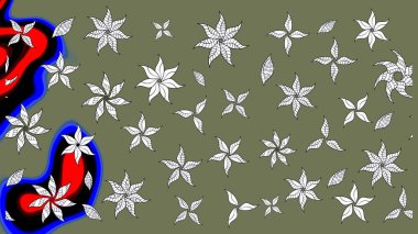 Çiçeksel çizim kalıbının yansıması. Vadinin yeşil renkli çiçekleri.