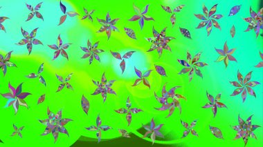 Düz Çiçek Elementleri Tasarımı. Sevimli çiçek raster deseni. Renkli Bahar Teması eskiz kalıbı. Yeşil renkte çiçekler.