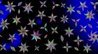 Raster illüstrasyonundaki çiçek desenli çizim. Siyah renkte çiçekler.