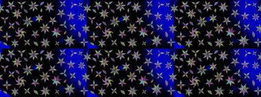 Düz Çiçek Elementleri Tasarımı. Renkli Bahar Teması eskiz kalıbı. Raster illüstrasyonu. Siyah renkli çiçekler. Çiçekli çiçek deseni, suluboya..