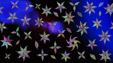 Raster Floral Illustration, Asyalı tekstil. Siyah renkli etnik çiçeklerle zarif eskiz deseni.