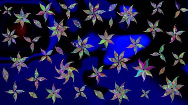 Çiçek desenli çizim. Siyah renkli Asya tekstili. Raster illüstrasyonu.