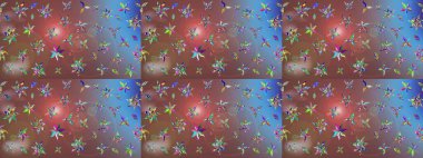 Tatil havası. Bahar mevsimi. Kahverengi renkli çiçekler. Raster güzel bir çiçek deseni çizmiş. Nazik romantik baskı.