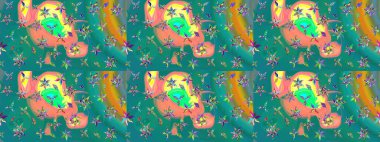 Raster illüstrasyonu. Mavi renkli çiçekler. Çiçek süslemeli çizim deseni.