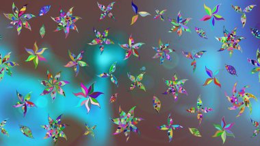 Raster Çiçek İllüstrasyonu güzel tekstil. Mavi renkli etnik çiçeklerle zarif eskiz deseni.