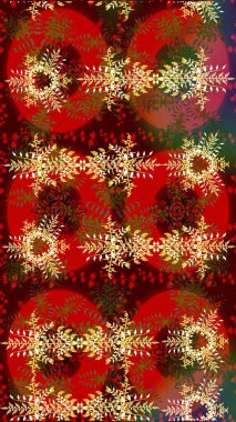 Çok renkli, kahverengi ve sarı zarif küçük çiçekler ve kırmızı, kahverengi ve sarı renkli komik böcekler, raster desen, illüstrasyon.