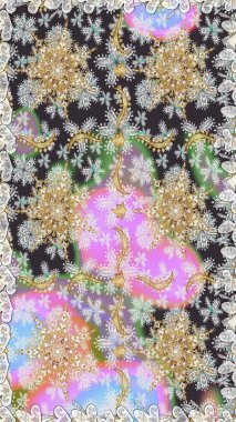 Süslü raster dekorasyonu. Barok tarzında duvar kağıdı tasarımı için kusursuz damaske deseni arkaplanı. Altın elementlerle gri renklerde altın desen.