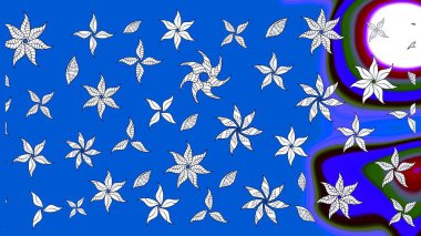 Raster illüstrasyonu. El çizimi çiçekli soyut çizim kalıbı. Mavi renkte çiçekler.