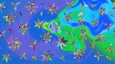 Raster illüstrasyonundaki çiçek desenli çizim. Düz Çiçek Elementleri Tasarımı. Süslü kumaş deseni. Renkli Bahar Teması çizim şablonu.