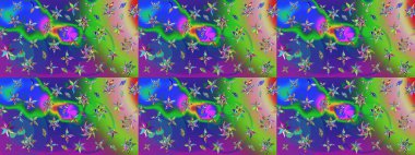 Raster illüstrasyonu. Yeşil renkli çiçekler. Tropikal çizim çiçek deseni.